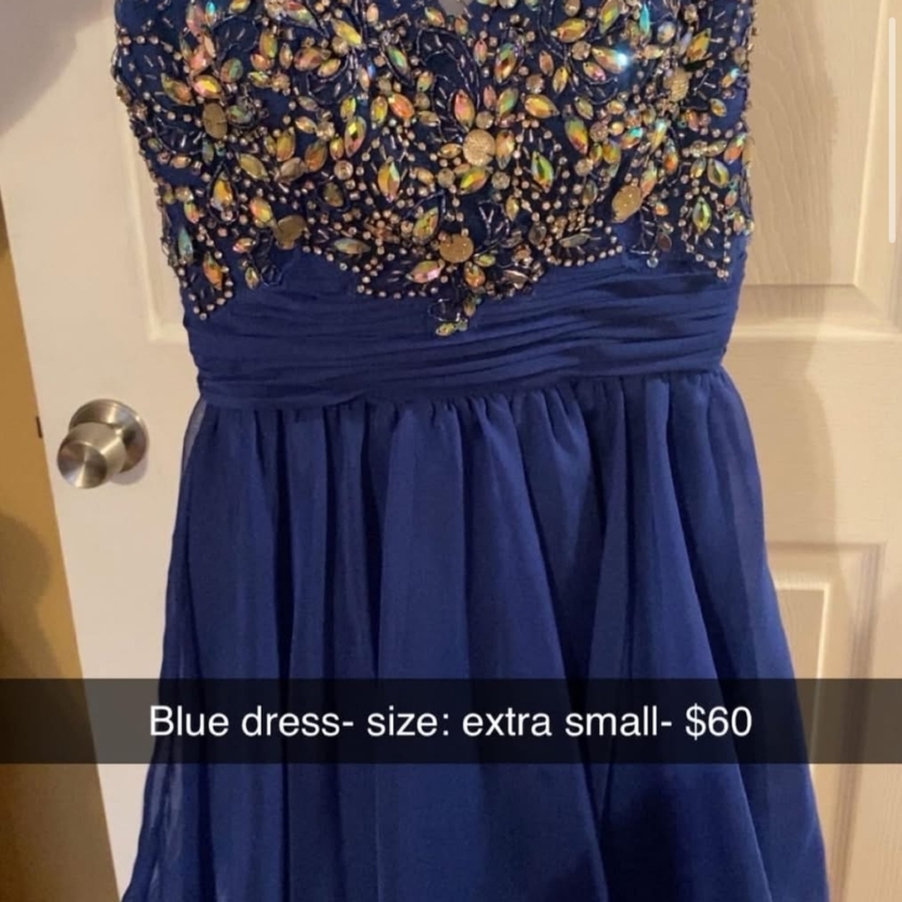 Source Unknown Blue Embellished Mini Dress